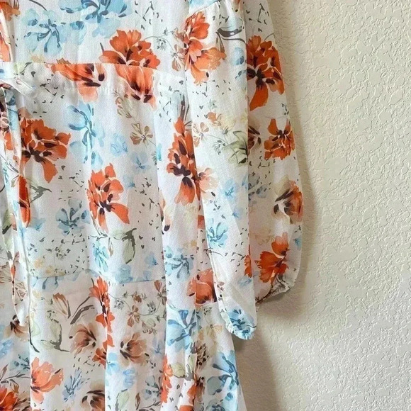 To My Lovers Sheer Floral Dress Women's Size Small Long Sleeve White Blue - Picture 6 of 10